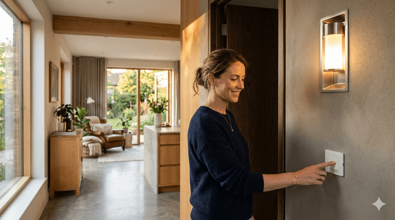 Persona encendiendo la luz en una casa moderna